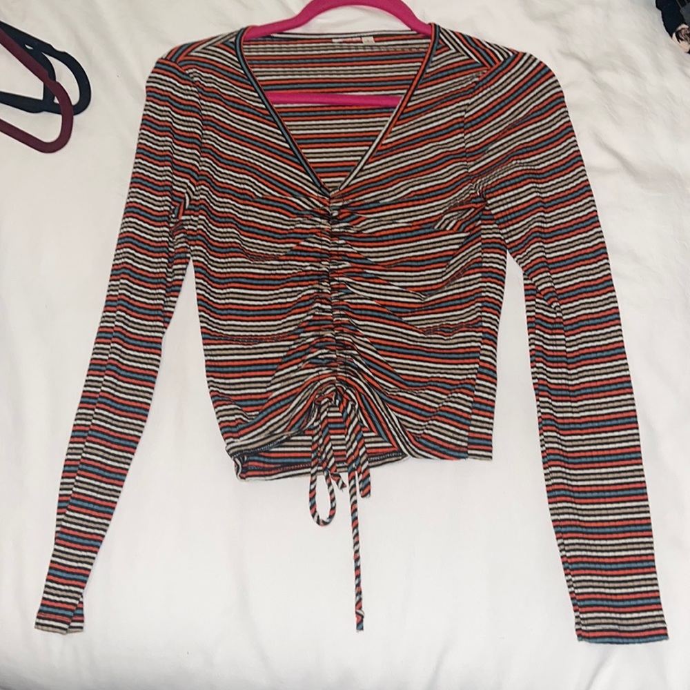 Striped shirt with cinched detailing